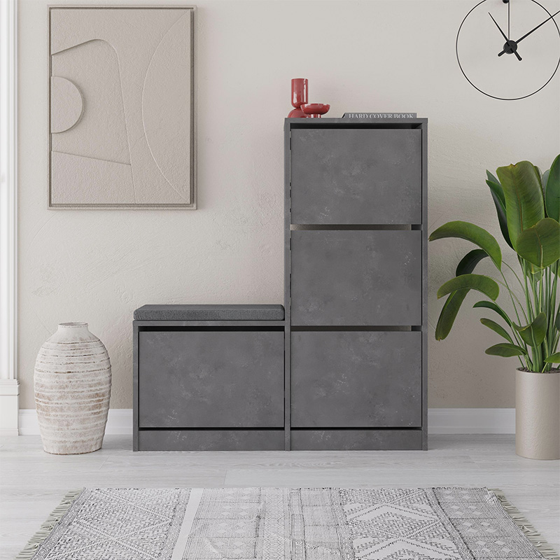 Dude Megapap melamine bench - shoe rack in retro grey color 104,8x26x118,5cm.