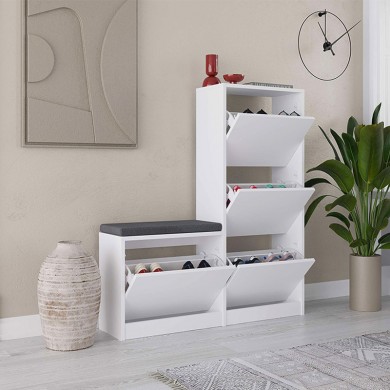 Dude Megapap melamine bench - shoe rack in white color 104,8x26x118,5cm.