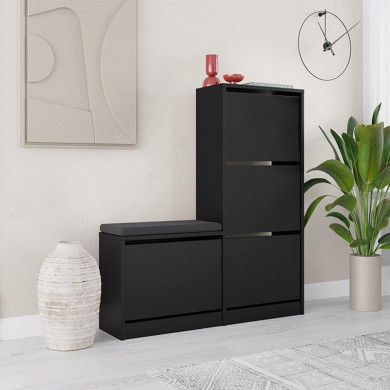 Dude Megapap melamine bench - shoe rack in black color 104,8x26x118,5cm.