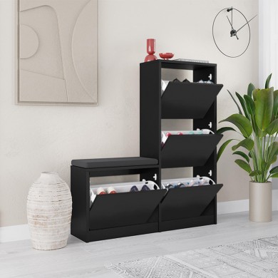 Dude Megapap melamine bench - shoe rack in black color 104,8x26x118,5cm.