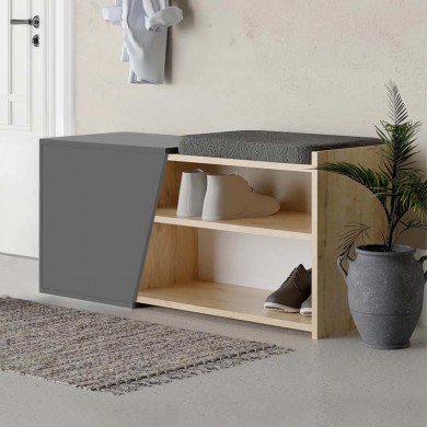 Fiona Megapap melamine bench - shoe rack in anthracite - oak color 104x37x47cm.