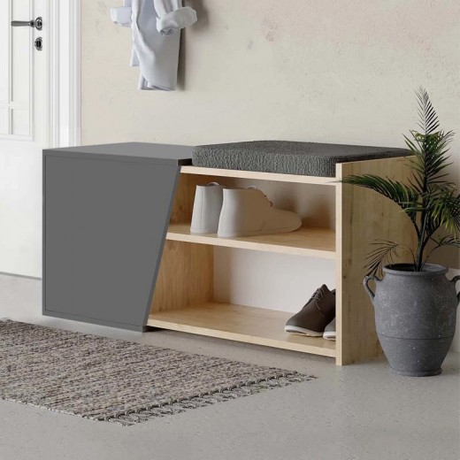 Παπουτσοθήκη Fiona Megapap χρώμα ανθρακί - φυσικό οξιάς 104x37x47εκ.