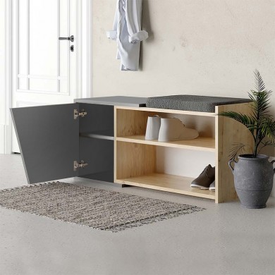 Fiona Megapap melamine bench - shoe rack in anthracite - oak color 104x37x47cm.