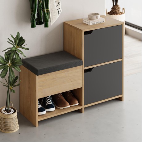 Haven Megapap melamine shoe bench in sapphire oak - anthracite color 101x35x80.4cm.