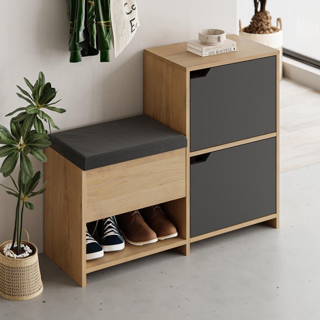 Haven Megapap melamine shoe bench in sapphire oak - anthracite color 101x35x80.4cm.