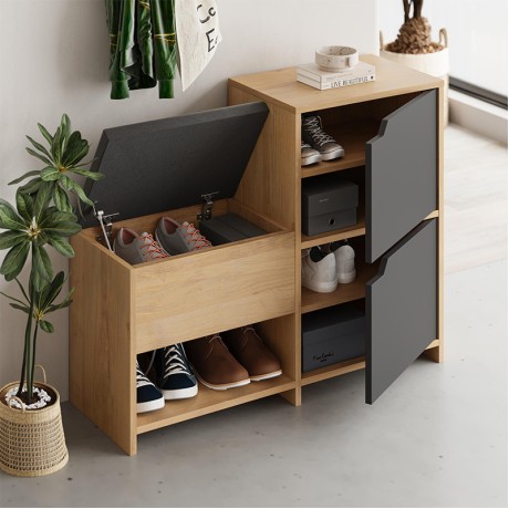 Haven Megapap melamine shoe bench in sapphire oak - anthracite color 101x35x80.4cm.