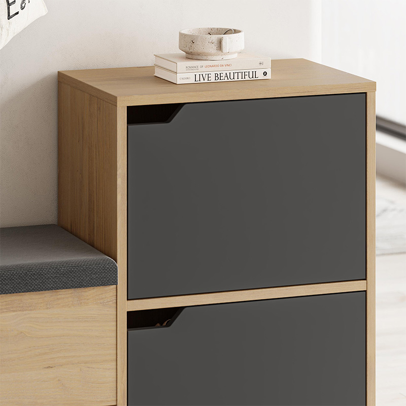 Haven Megapap melamine shoe bench in sapphire oak - anthracite color 101x35x80.4cm.