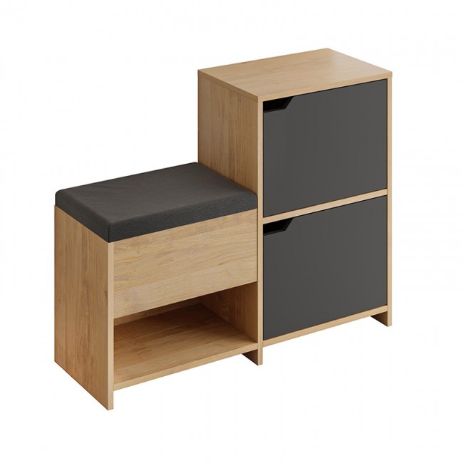 Haven Megapap melamine shoe bench in sapphire oak - anthracite color 101x35x80.4cm.