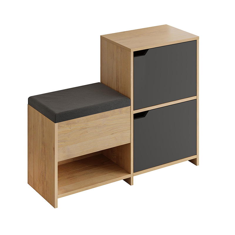 Haven Megapap melamine shoe bench in sapphire oak - anthracite color 101x35x80.4cm.