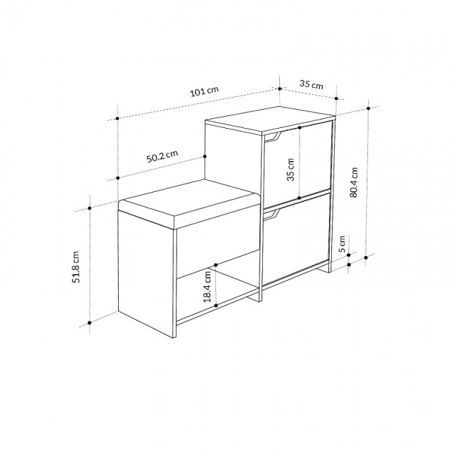Haven Megapap melamine shoe bench in sapphire oak - anthracite color 101x35x80.4cm.