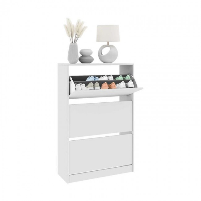 Παπουτσοθήκη μελαμίνης Flat Duo Megapap 18 ζεύγων σε χρώμα λευκό 73x26x119εκ.