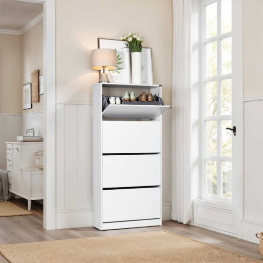 Παπουτσοθήκη μελαμίνης Flat Duo Megapap 24 ζευγών σε χρώμα λευκό 73x26x157εκ.