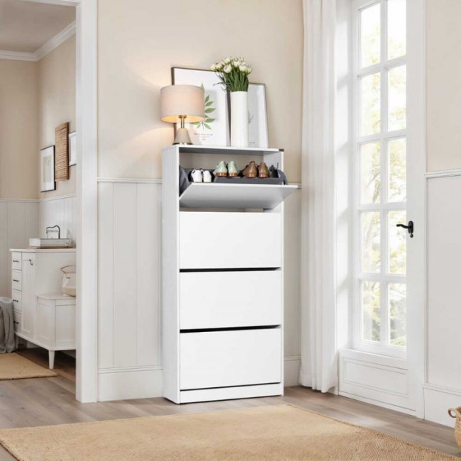 Παπουτσοθήκη μελαμίνης Flat Duo Megapap 24 ζευγών σε χρώμα λευκό 73x26x157εκ.