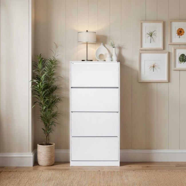 Παπουτσοθήκη μελαμίνης Flat Duo Megapap 24 ζευγών σε χρώμα λευκό 73x26x157εκ.
