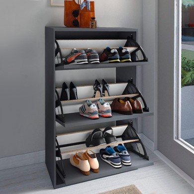 Nave Megapap melamine shoe rack of 18 pairs in anthracite color 73,6x24x110cm.