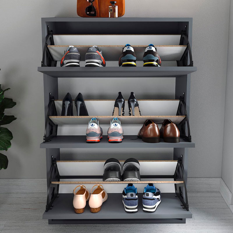 Nave Megapap melamine shoe rack of 18 pairs in anthracite color 73,6x24x110cm.