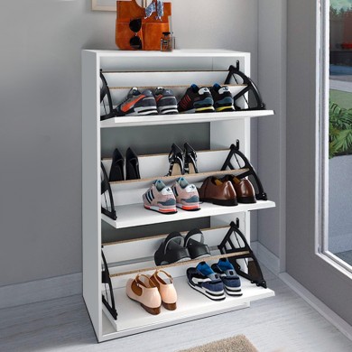 Nave Megapap melamine shoe rack of 18 pairs in white color 73,6x24x110cm.