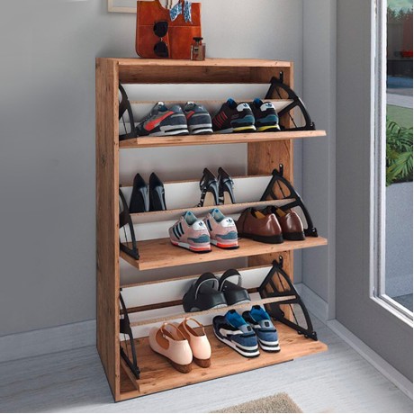 Nave Megapap melamine shoe rack of 18 pairs in pine oak color 73,6x24x110cm.