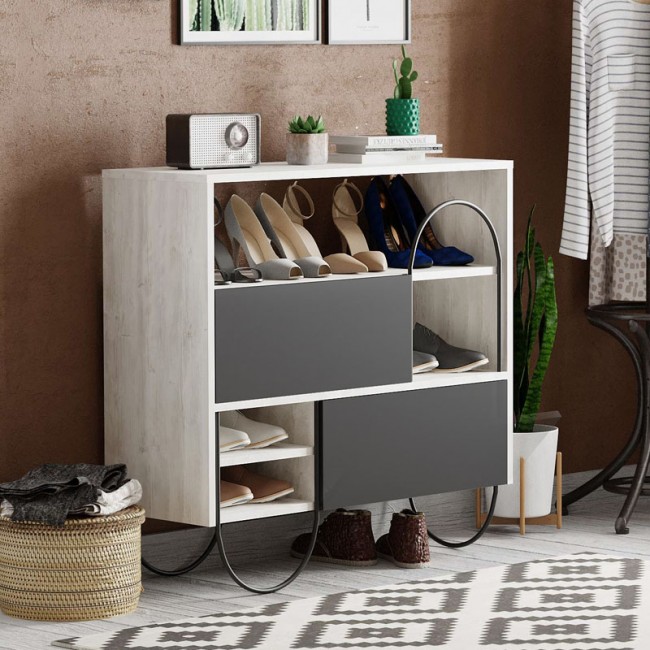 Norfolk Megapap melamine shoe rack in ancient white color 97x35x94,5cm.