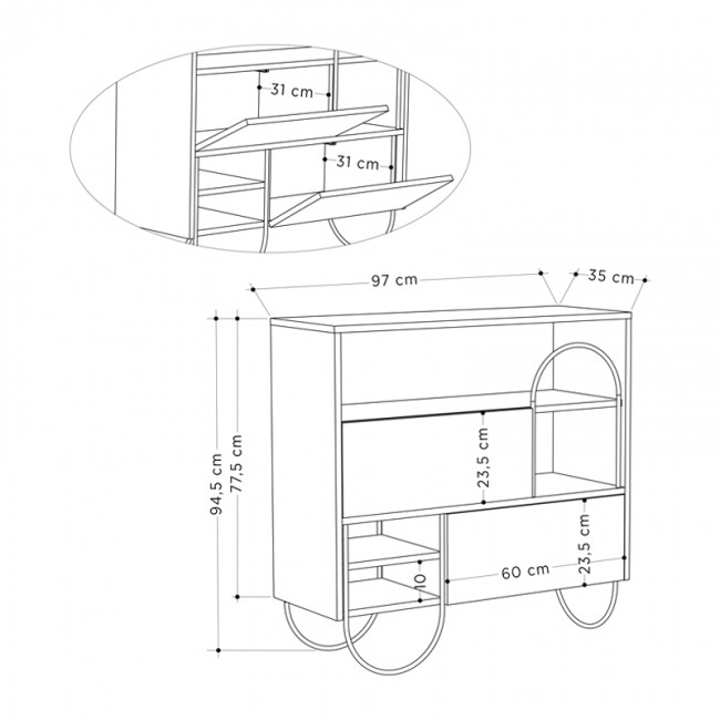 Norfolk Megapap melamine shoe rack in ancient white color 97x35x94,5cm.