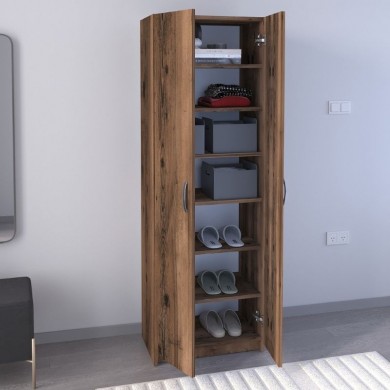 Renso Megapap melamine 2 doors wardrobe - shoe cabinet in smoked walnut color 59,8x37,8x178,5cm.