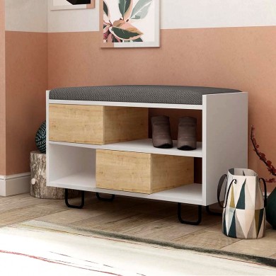 Troy Megapap melamine bench - shoe rack in white - oak color 83,5x35,5x53,5cm.