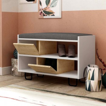Troy Megapap melamine bench - shoe rack in white - oak color 83,5x35,5x53,5cm.