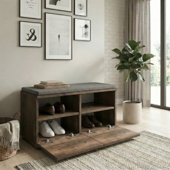 Twain Megapap melamine shoe rack of 8 pairs in smoked walnut color 80x35x42cm.