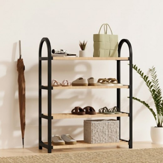 Παπουτσοθήκη ξύλινη - πλαστική χρώμα φυσικό - μαύρο 67x18x65εκ.