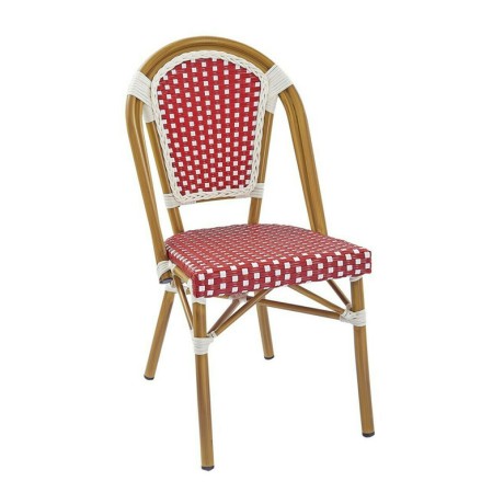 PARIS Καρέκλα Bistro, Αλουμίνιο Φυσικό, Wicker Άσπρο - Κόκκινο, Στοιβαζόμενη