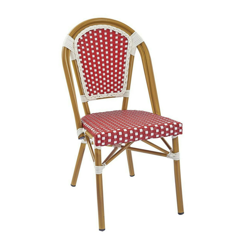 PARIS Καρέκλα Bistro, Αλουμίνιο Φυσικό, Wicker Άσπρο - Κόκκινο, Στοιβαζόμενη