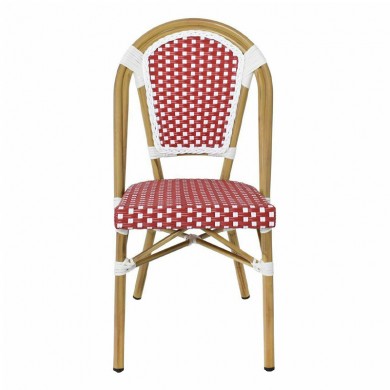 PARIS Καρέκλα Bistro, Αλουμίνιο Φυσικό, Wicker Άσπρο - Κόκκινο, Στοιβαζόμενη