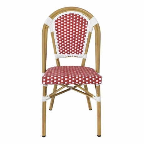 PARIS Καρέκλα Bistro, Αλουμίνιο Φυσικό, Wicker Άσπρο - Κόκκινο, Στοιβαζόμενη