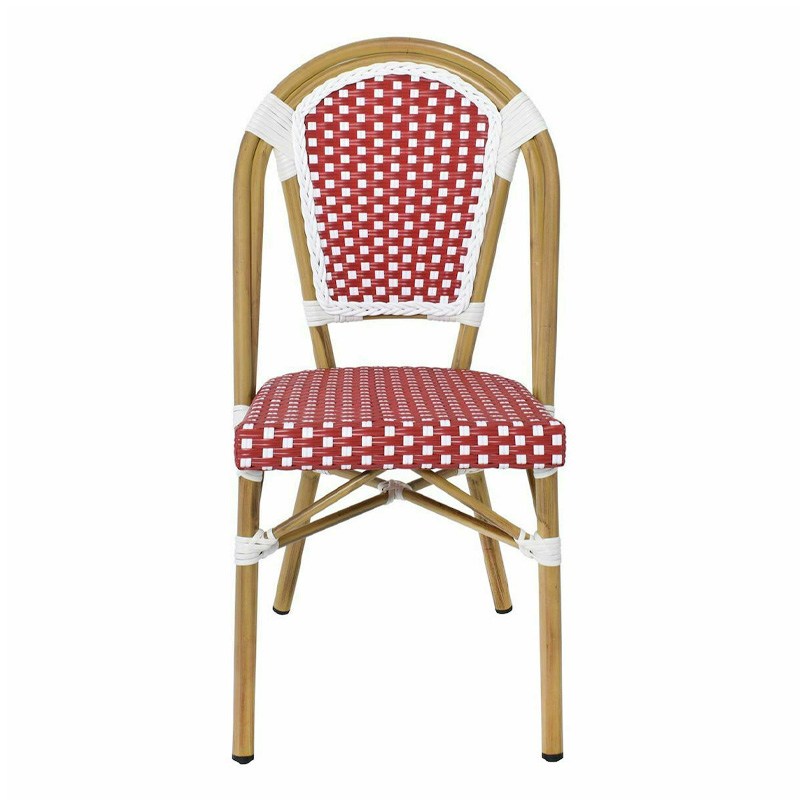 PARIS Καρέκλα Bistro, Αλουμίνιο Φυσικό, Wicker Άσπρο - Κόκκινο, Στοιβαζόμενη