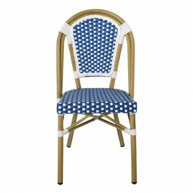 PARIS Καρέκλα Bistro, Αλουμίνιο Φυσικό, Wicker Άσπρο - Μπλε, Στοιβαζόμενη