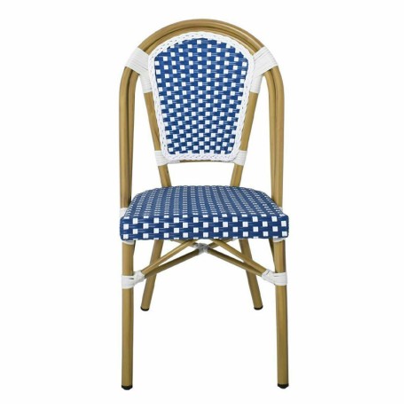 PARIS Καρέκλα Bistro, Αλουμίνιο Φυσικό, Wicker Άσπρο - Μπλε, Στοιβαζόμενη