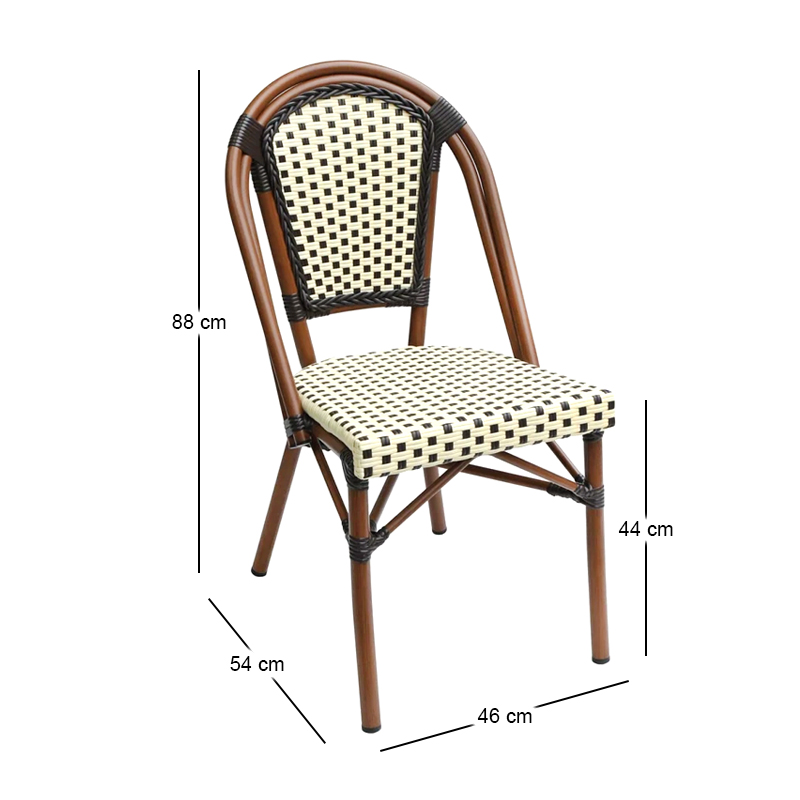PARIS Καρέκλα Bistro Αλουμίνιο Καρυδί, Wicker Μπεζ - Καφέ, Στοιβαζόμενη 46x54x88cm