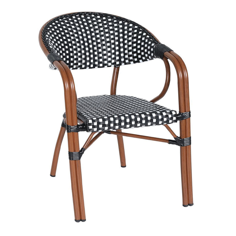 PARIS Armchair Alu Walnut/Wicker White-Black
