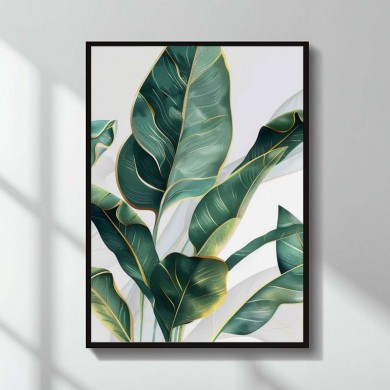 "Botanical Leaves" Megapap painting in MDF  frame 50x70cm.