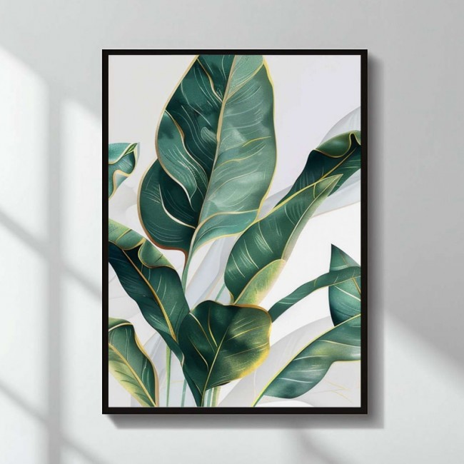 "Botanical Leaves" Megapap painting in MDF  frame 50x70cm.