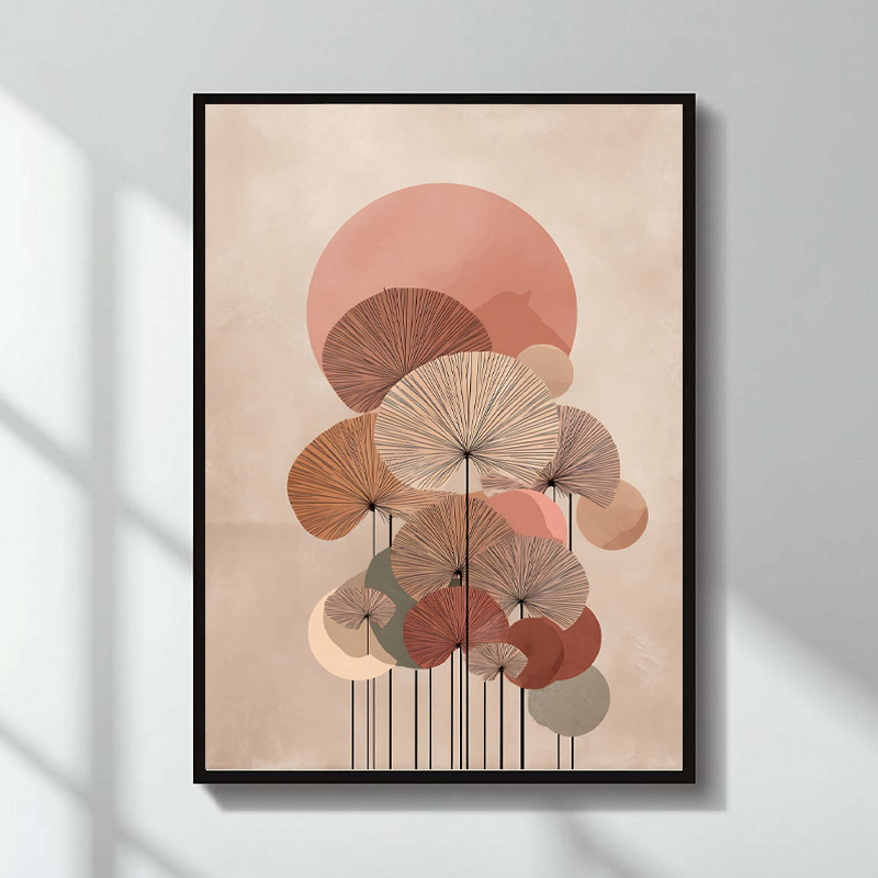 "Pink Leaves" Megapap painting in MDF  frame 50x70cm.