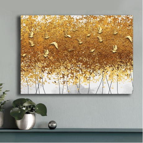 Golden Birds Megapap painting on canvas digital printing 100x70x3cm.
