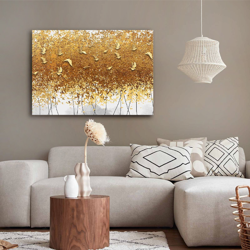 Golden Birds Megapap painting on canvas digital printing 100x70x3cm.