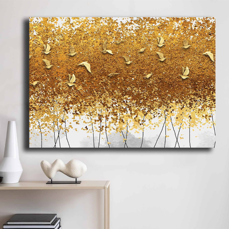 Golden Birds Megapap painting on canvas digital printing 100x70x3cm.