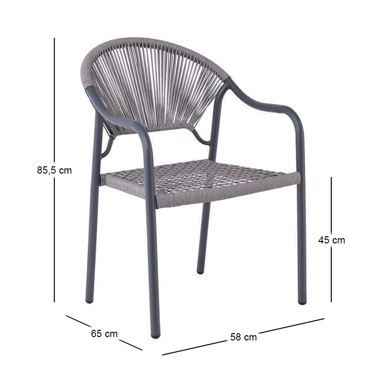 POLIS Armchair Metal Anthracite/Rope Wicker Grey