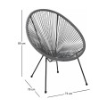 ACAPULCO Armchair Black Steel, Grey Plastic Rattan
