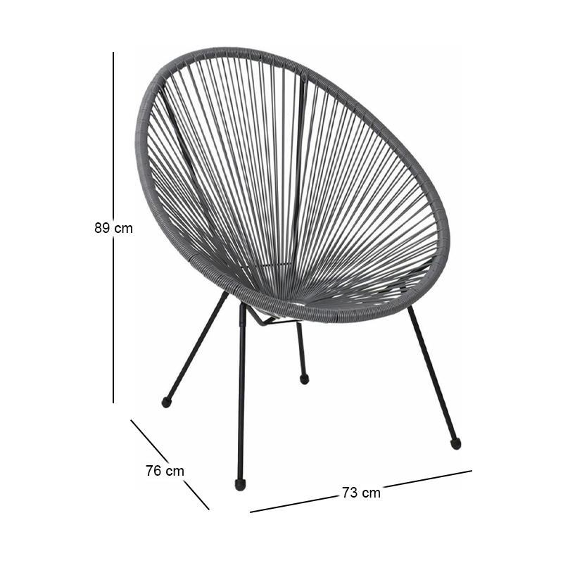 ACAPULCO Armchair Black Steel, Grey Plastic Rattan
