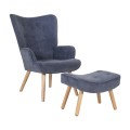 ALMA Set Armchair & Stool, Light Blue Velure (K/D)
