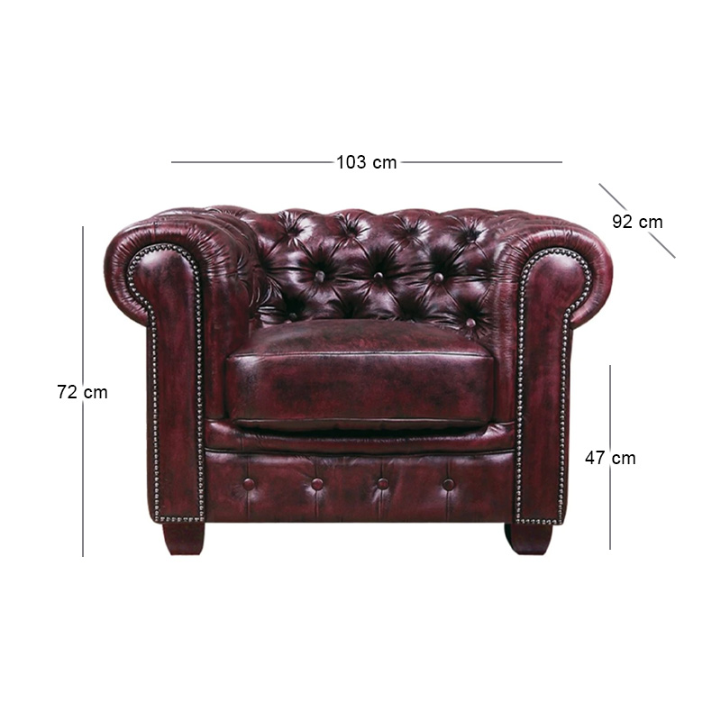 Πολυθρόνα CHESTERFIELD 689 δερμάτινη σε χρώμα antique red 103x92x72εκ.