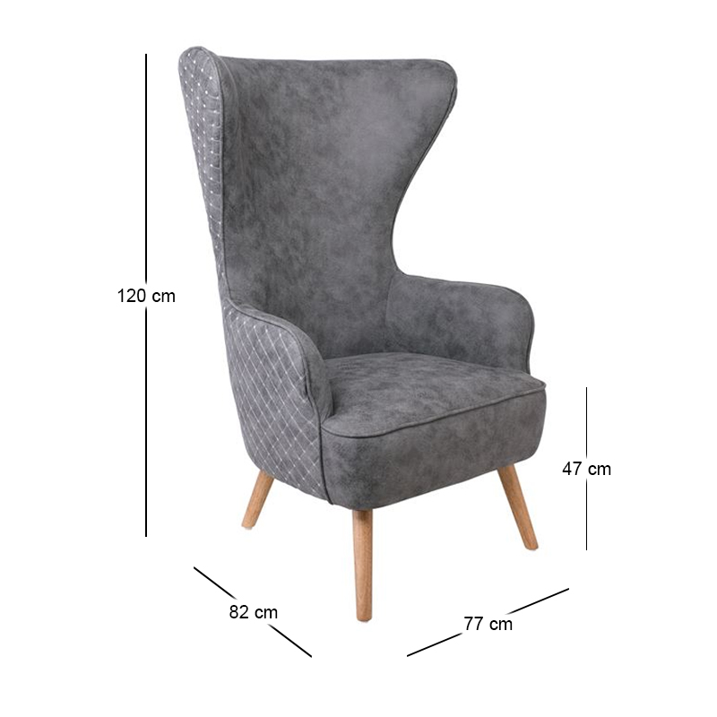 DOVELA Armchair Quilted Fabric Grey